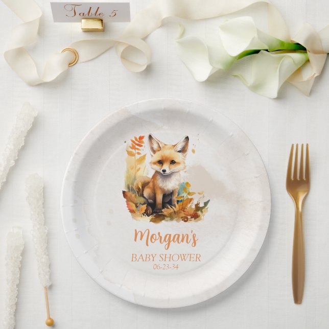 Woodland Fox Cute Baby Shower Paper Plate (Wedding)
