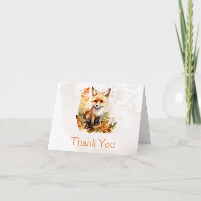 Woodland Fox Cute Baby Shower Photo Thank You Card (Front)