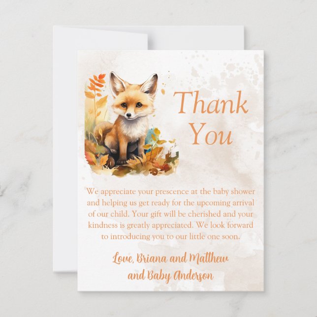 Woodland Fox Cute Baby Shower Thank You Card (Front)