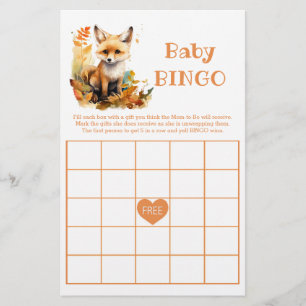 Woodland Fox Cute BINGO Baby Shower Game