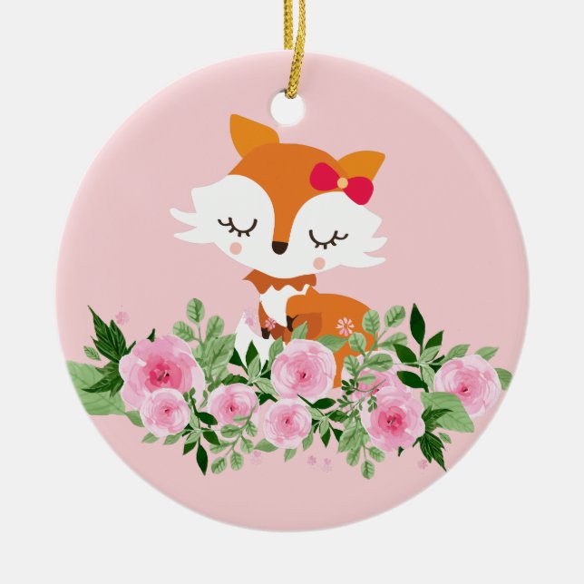 woodland fox, cute fox ceramic tree decoration (Front)