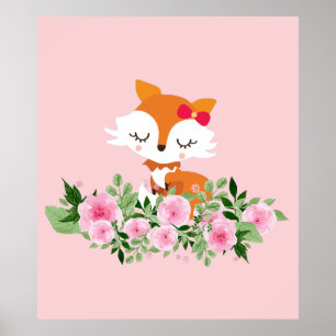 woodland fox, cute fox, pink, sweet, cute, fox, poster