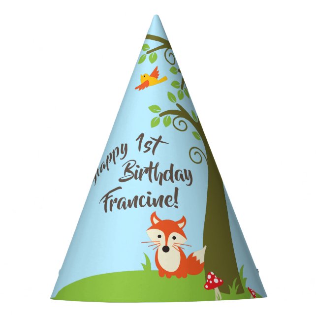 Woodland Fox Cute Kids Birthday Party Hat (Front)
