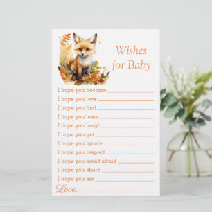 Woodland Fox Cute Wishes for Baby Shower Game