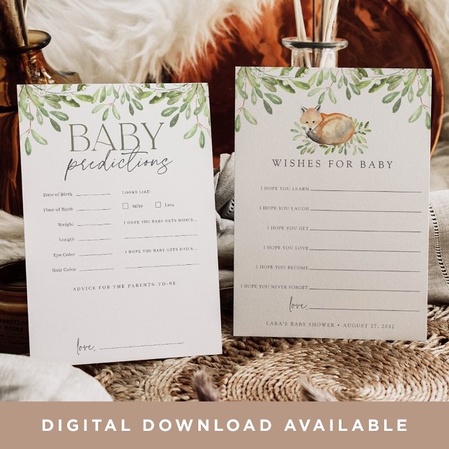 Woodland Fox Double Sided Baby Shower Wishes Card (Creator Uploaded)