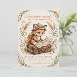 Woodland Fox Explorer Baby Shower Invitation, Wate Invitation
