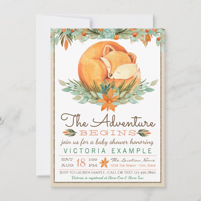 Woodland Fox Fall Autumn Baby Shower Invitations (Front)