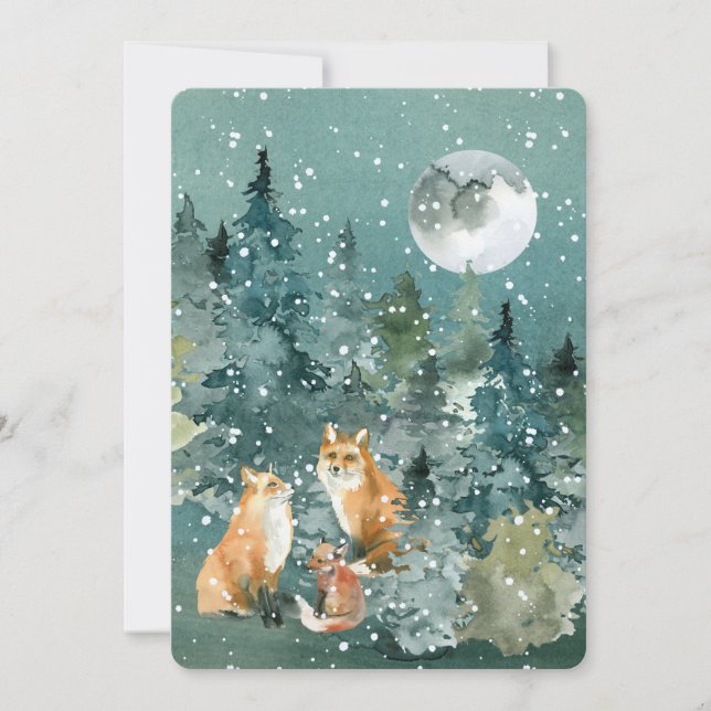 Woodland Fox Family Pet Names Custom Christmas Holiday Card (Front)