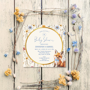 Woodland Fox Floral Baby Girl Shower Invitation