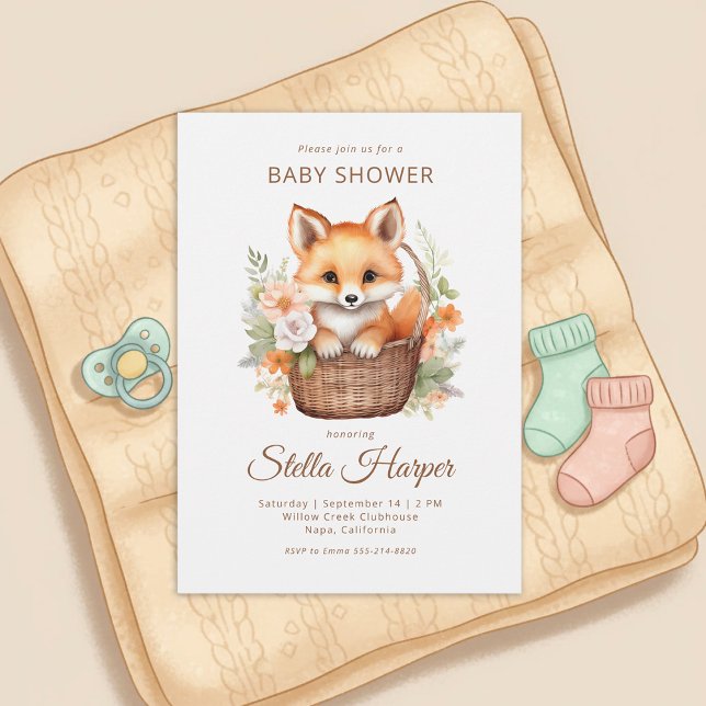 Woodland Fox Floral Girl Baby Shower Invitation (Creator Uploaded)