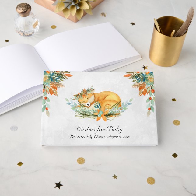 Woodland Fox | Forest Animal Baby Shower Guest Book (Front Open)