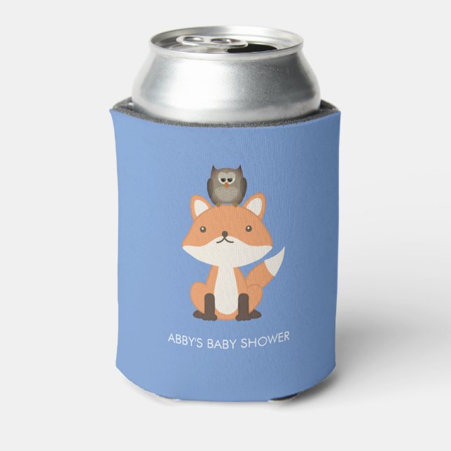 Woodland Fox Forest Baby Shower Custom Can Cooler (Can Back)