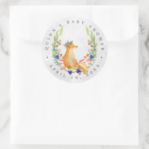 Woodland Fox   Forest Baby Shower Favour Classic Round Sticker