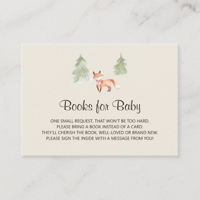 Woodland Fox Girl Baby Shower Book Request Enclosure Card (Front)
