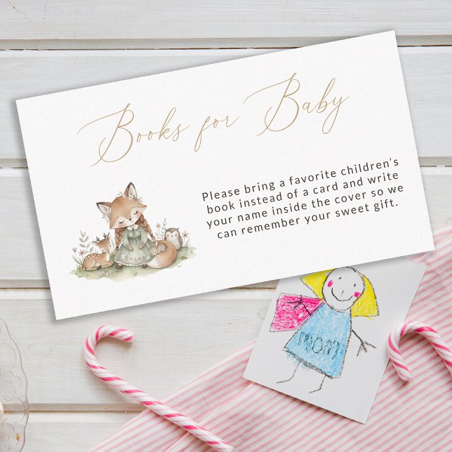 Woodland Fox Girl Baby Shower Books for Baby Enclosure Card (Creator Uploaded)