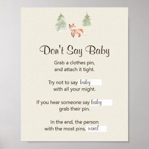 Woodland Fox Girl Baby Shower Don't Say Baby Poster