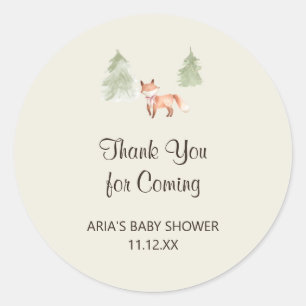 Woodland Fox Girl Baby Shower Favour Classic Round Sticker