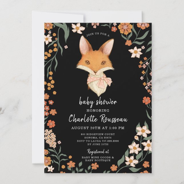 Woodland Fox Girl Baby Shower  Invitation (Front)