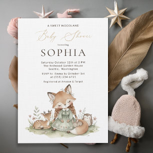 Woodland Fox Girl Baby Shower Invitation Card