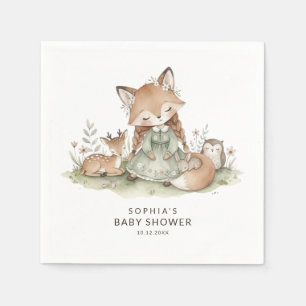 Woodland Fox Girl Baby Shower Paper Napkins