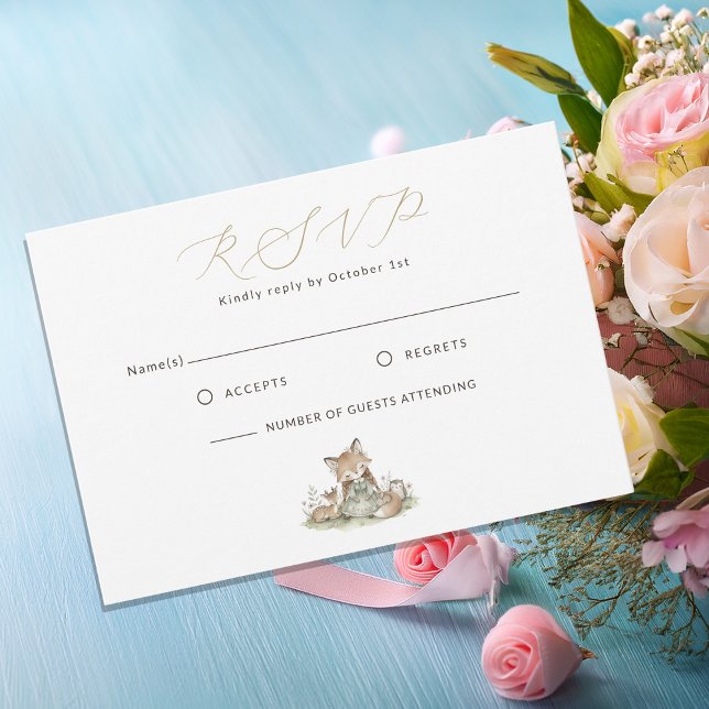 Woodland Fox Girl Baby Shower RSVP Card (Creator Uploaded)