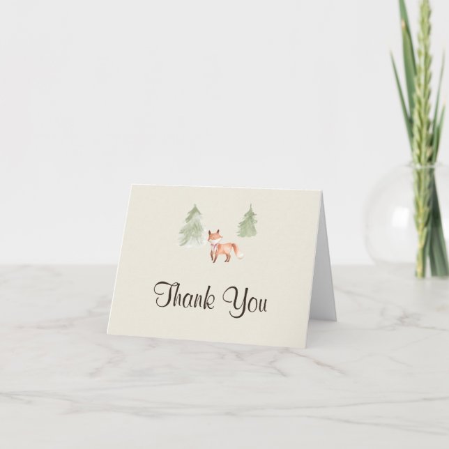 Woodland Fox Girl Baby Shower Thank You Card (Front)
