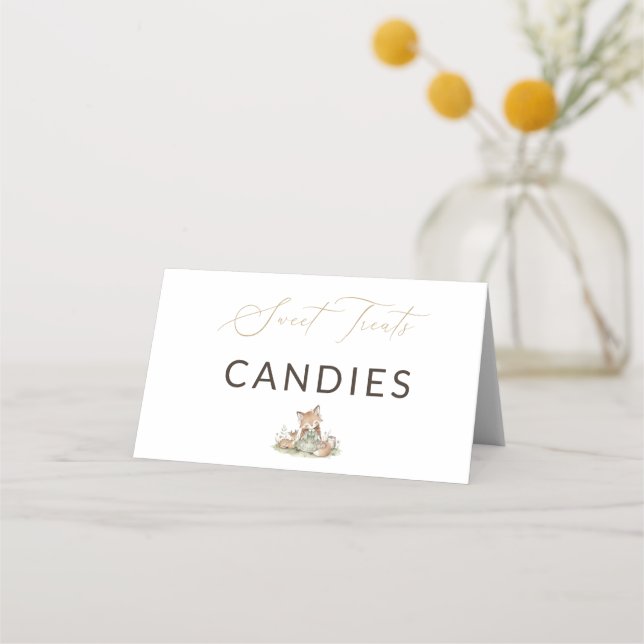 Woodland Fox Girl Sweet Treats Candies Food Label  Place Card (Front)