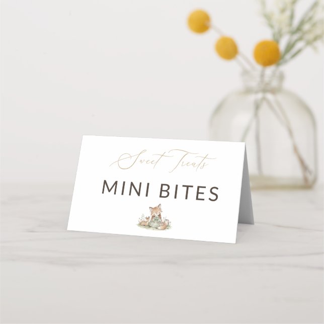 Woodland Fox Girl Sweet Treats Mini Bites Food Place Card (Front)