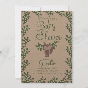 Woodland Fox Greenery Baby Shower Rustic  Invitation