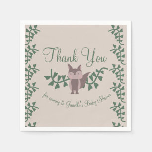 Woodland Fox Greenery Baby Shower Rustic Napkin