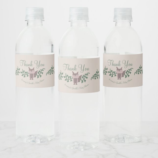 Woodland Fox Greenery Baby Shower Rustic    Water Bottle Label (Bottles)
