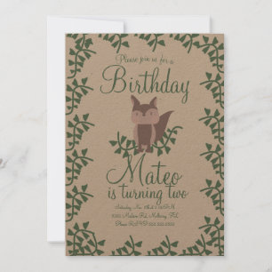 Woodland Fox Greenery Birthday Party Rustic Invitation