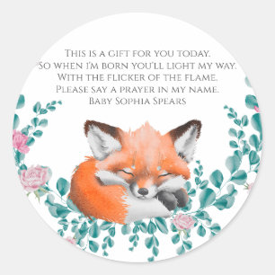 Woodland Fox Greenery - Prayer candle label