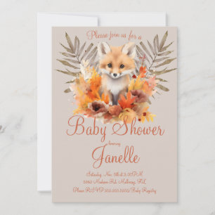 Woodland Fox Greenery Watercolor Baby Shower Invitation