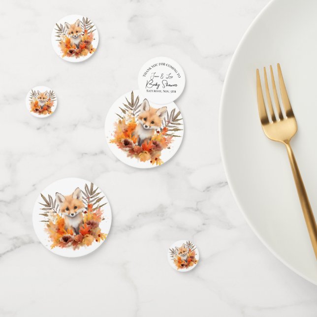 Woodland Fox Greenery Watercolor Leaf Baby Shower Confetti (Group)