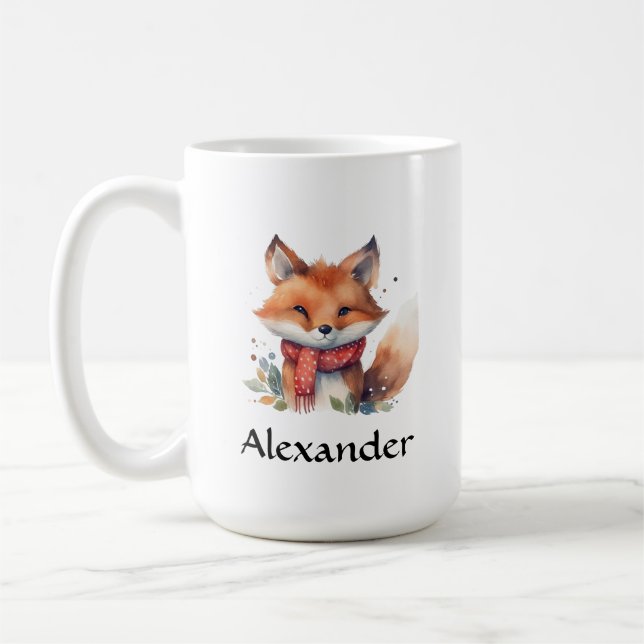 Woodland Fox in Scarf Personalised Coffee Mug (Left)