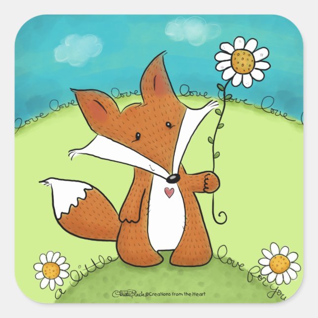 Woodland Fox Little Love for You Square Sticker (Front)