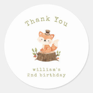 Woodland Fox Minimalist Birthday Thank You Classic Round Sticker