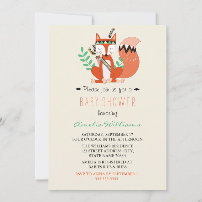 Woodland Fox Neutral Baby Shower Invitation (Front)