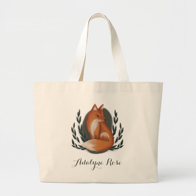 Woodland Fox Nursery Animal Large Tote Bag (Front)