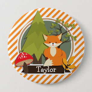 Woodland Fox; Orange and White Stripes 10 Cm Round Badge