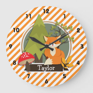 Woodland Fox; Orange and White Stripes Large Clock