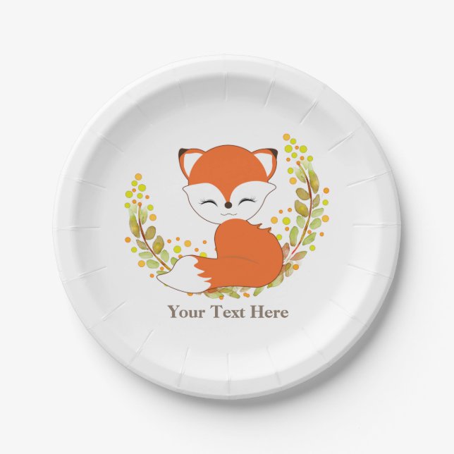 Woodland Fox Paper Plate Birthday Party Theme (Front)