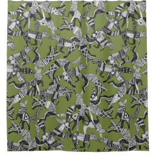 woodland fox party green shower curtain
