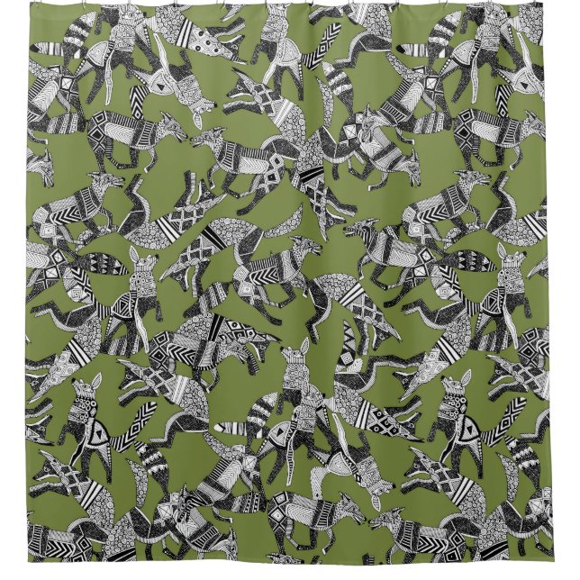 woodland fox party green shower curtain (Front)