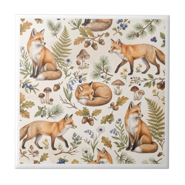 Woodland Fox Pattern | Forest Animals Tile (Front)