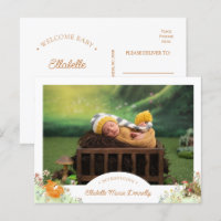 Woodland Fox Photo Birth Announcement Postcard