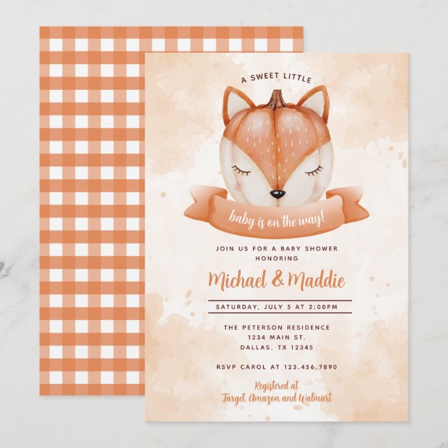 Woodland Fox Pumpkin Baby Shower Invitation Invite (Front/Back)