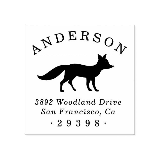 Woodland Fox Round Family Name Return Address Rubber Stamp (Imprint)