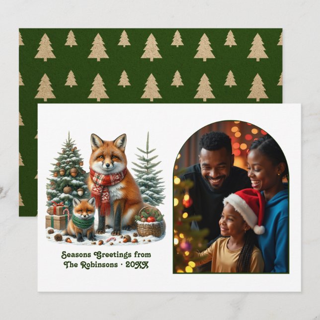 Woodland Fox Rustic Forest Christmas Photo Holiday Card (Front/Back)